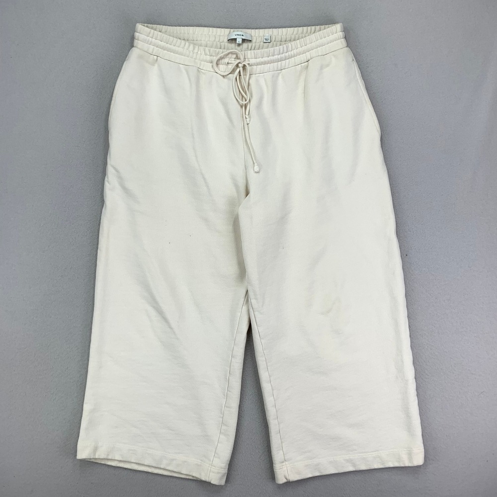 VINCE Wide Leg Sweatpants Womens L High Rise Cream Cotton Normcore Lounge
